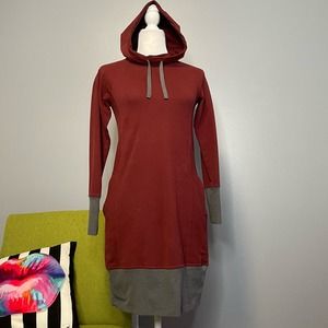 Toad & Co Red Gray BFT Hooded Long Sleeve Dress XS